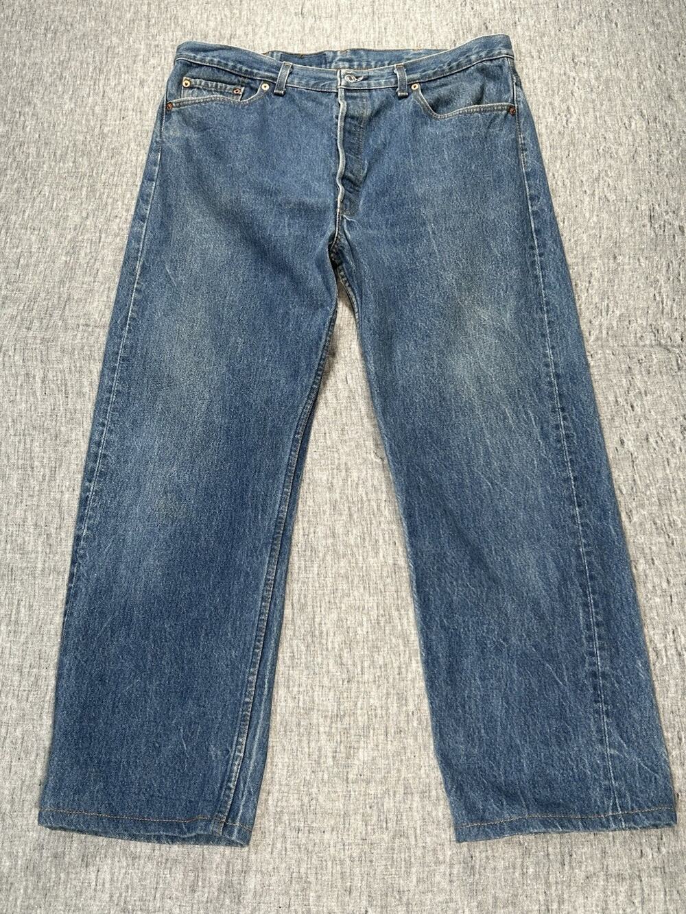 Vintage Levis 501xx Jeans Mens 40x36 Blue Denim Button-Fly High-Rise Hemmed